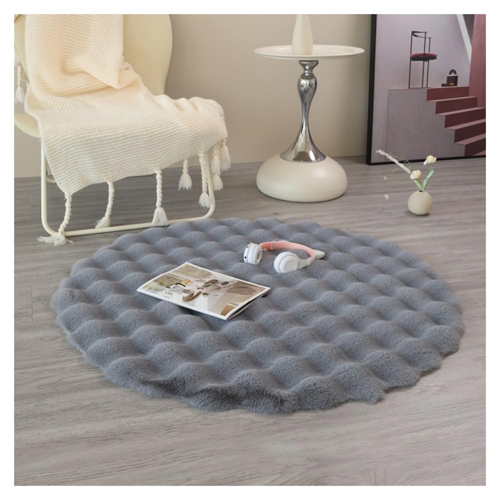 Tapis rond antidérapant gris 180 cm lavable et anti-glisse
