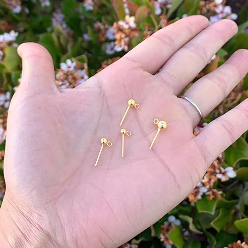 Miniatura 3 de Adabele SS19-3.5 - 5 pares de aretes de plata de ley chapados en oro real, bola de 0.138 in con lazo abierto, orejera trasera, embragues de seguridad