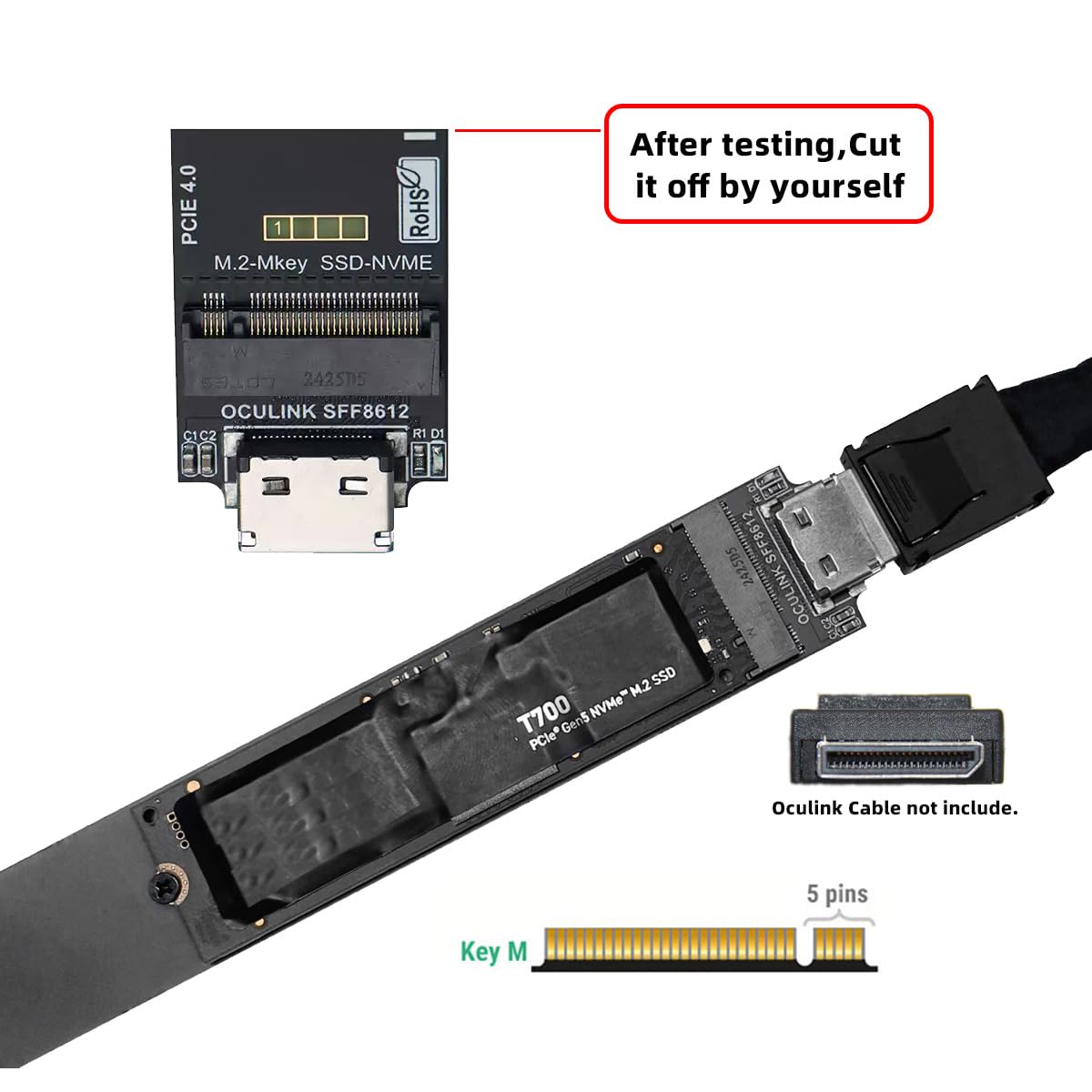 Oculink SFF-8612 SFF-8611 do M.2 NGFF M-Key do NVME PCIe SSD 2230 2280 22110 SSD PCBA Adapter do płyty głównej