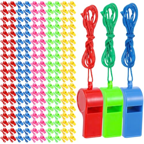 240 silbatos deportivos de plástico con cordón multicolor