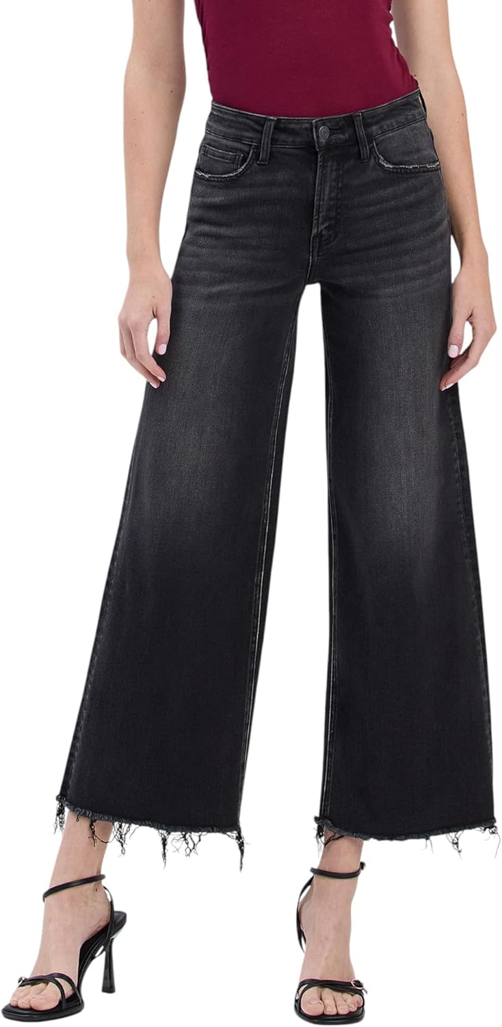 Flying Monkey High Rise Frayed Hem Ankle Wide Jeans F5840