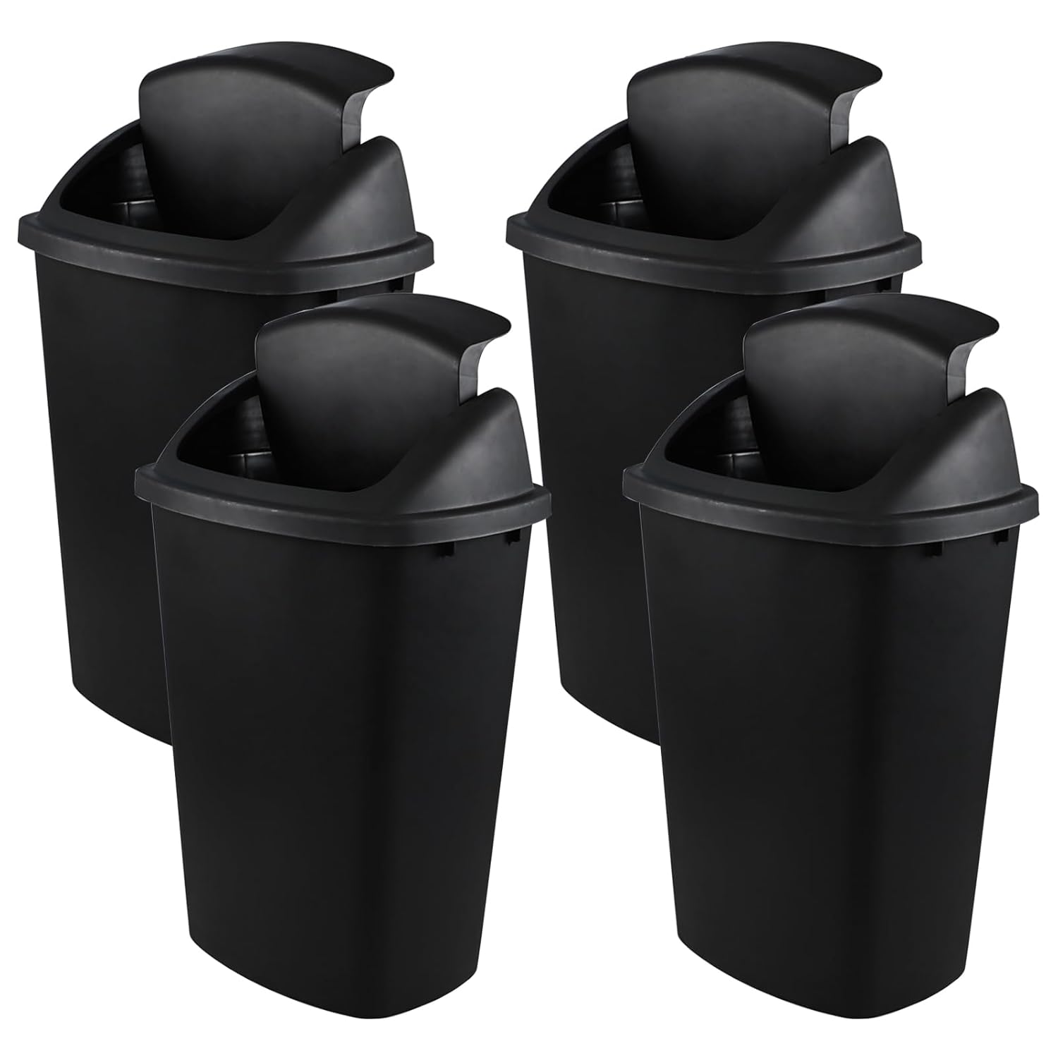 Farmoon 4 Pack 13 Gallon Swing Top Lid Garbage Cans, Black Plastic Kitchen Trash Bins