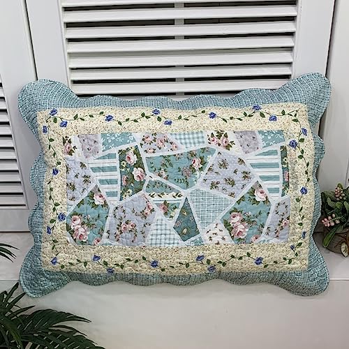 Huierxun 2 Pieces Floral Pattern Bed Pillow Shams Queen Size 100% Cotton Quilted Decorative Pillow Shams Set Soft Pillow Covers (Pattern Q,Queen)
