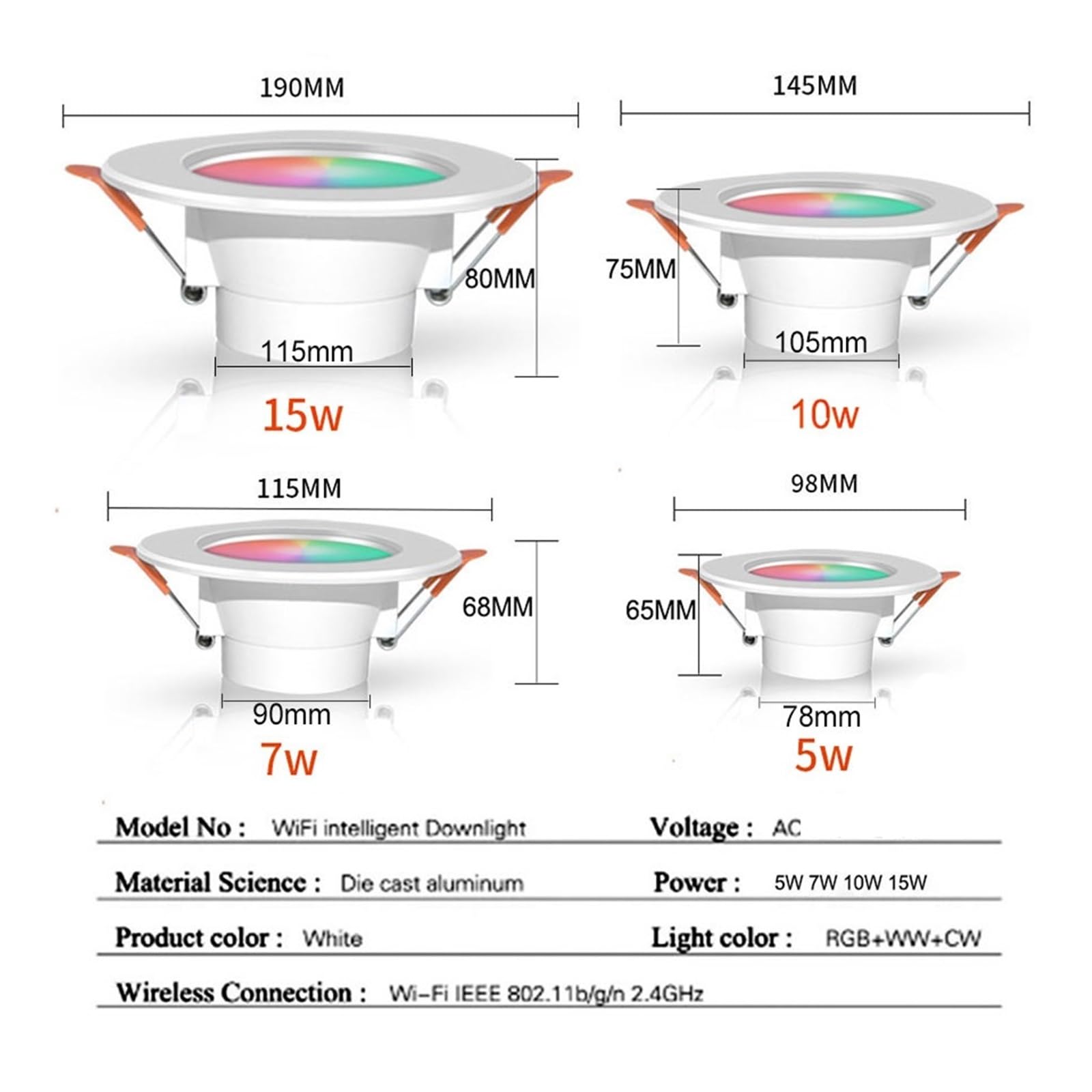 Faretto LED WiFi Smart Zigbee Down Light Dimmerabile Rotondo 5W 7W 10W 15W Cambiamento Di Colore(WiFi BLE downlight,15w)