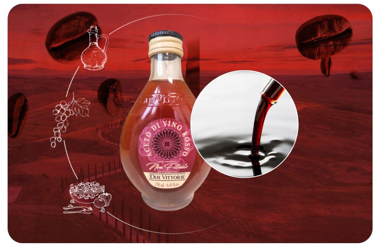 Due Vittorie Aceto di Vino Rosso Non Filtrato, 3 Bottiglie da 250ml, Fermentazione Spontanea, Naturalmente Torbido