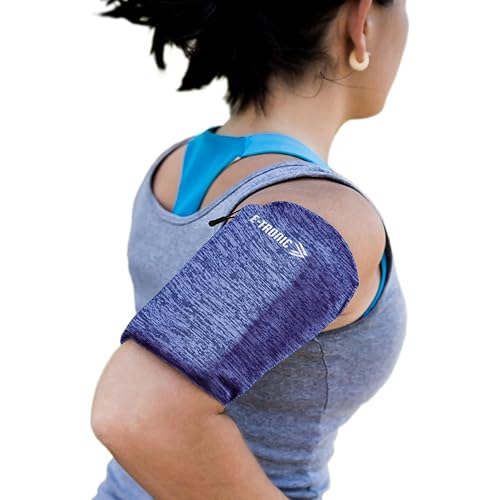 E Tronic Edge Phone Holder for Running, Cell Phone Arm Bands with Reflective Logo, Phone Strap Armband Fits iPhone and Android, Use for Running, Walking, Hiking and Biking, Blue, Small