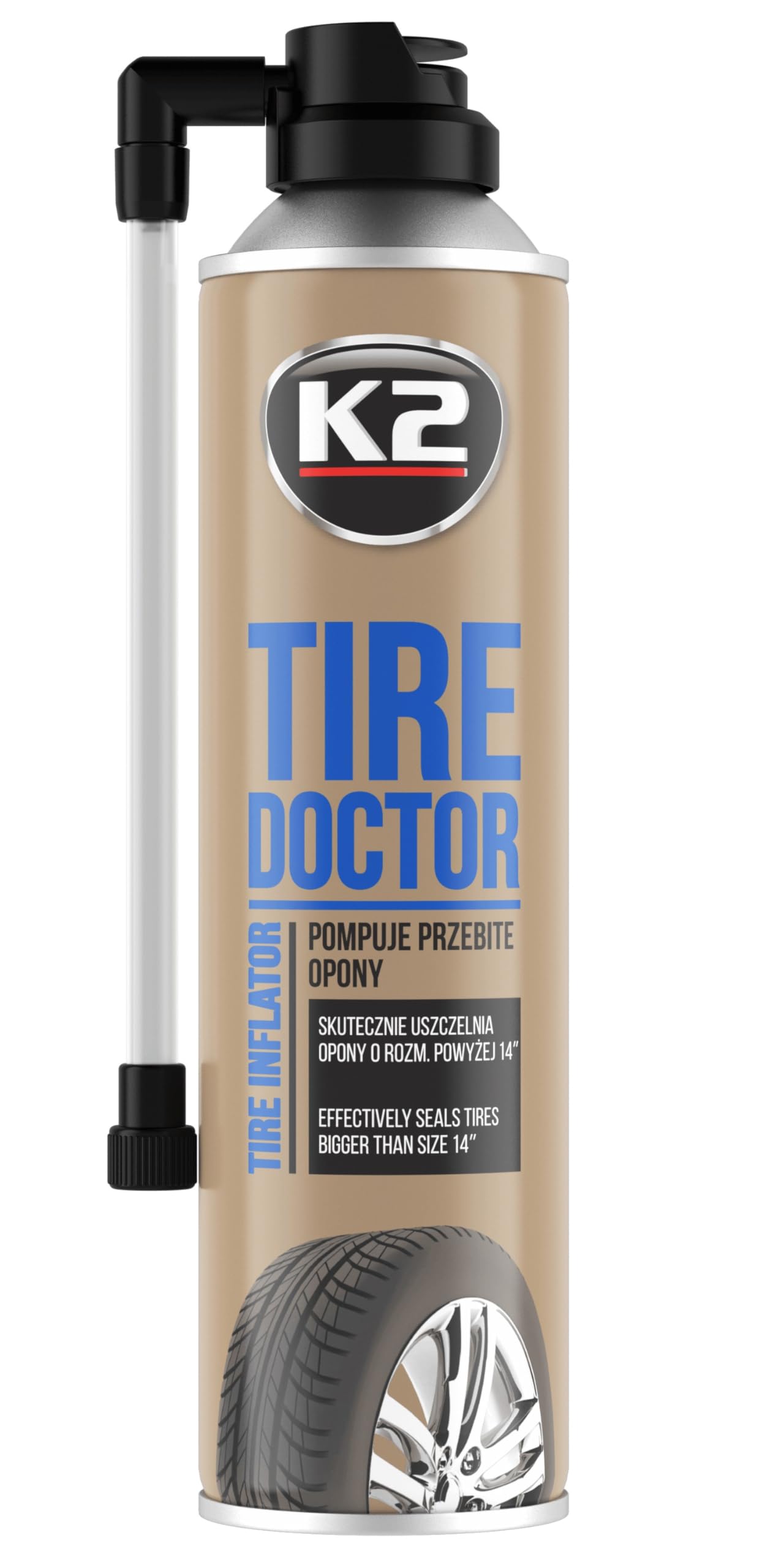 K2 Bombeo y Reparación de Ruedas Tire Doktor | 535 ml |Sellado Rápido | Eficiente | Ideal para Emergencias | No Daña los Neumáticos