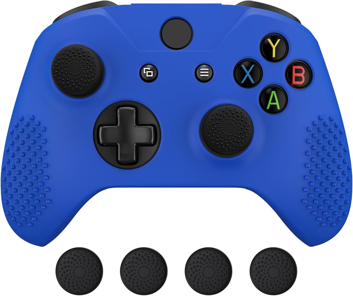 eXtremeRate PlayVital Soft Anti-Slip Dark Blue Silicone Controller Cover Skins and Black Thumb Grips Caps Protective Case for Xbox One X S Controller - Controller Without