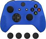 eXtremeRate Soft Anti-Slip Dark Blue Silicone Controller Cover Skins and Black Thumb Grips Caps Protective Case for Xbox One X S Controller - Controller Without