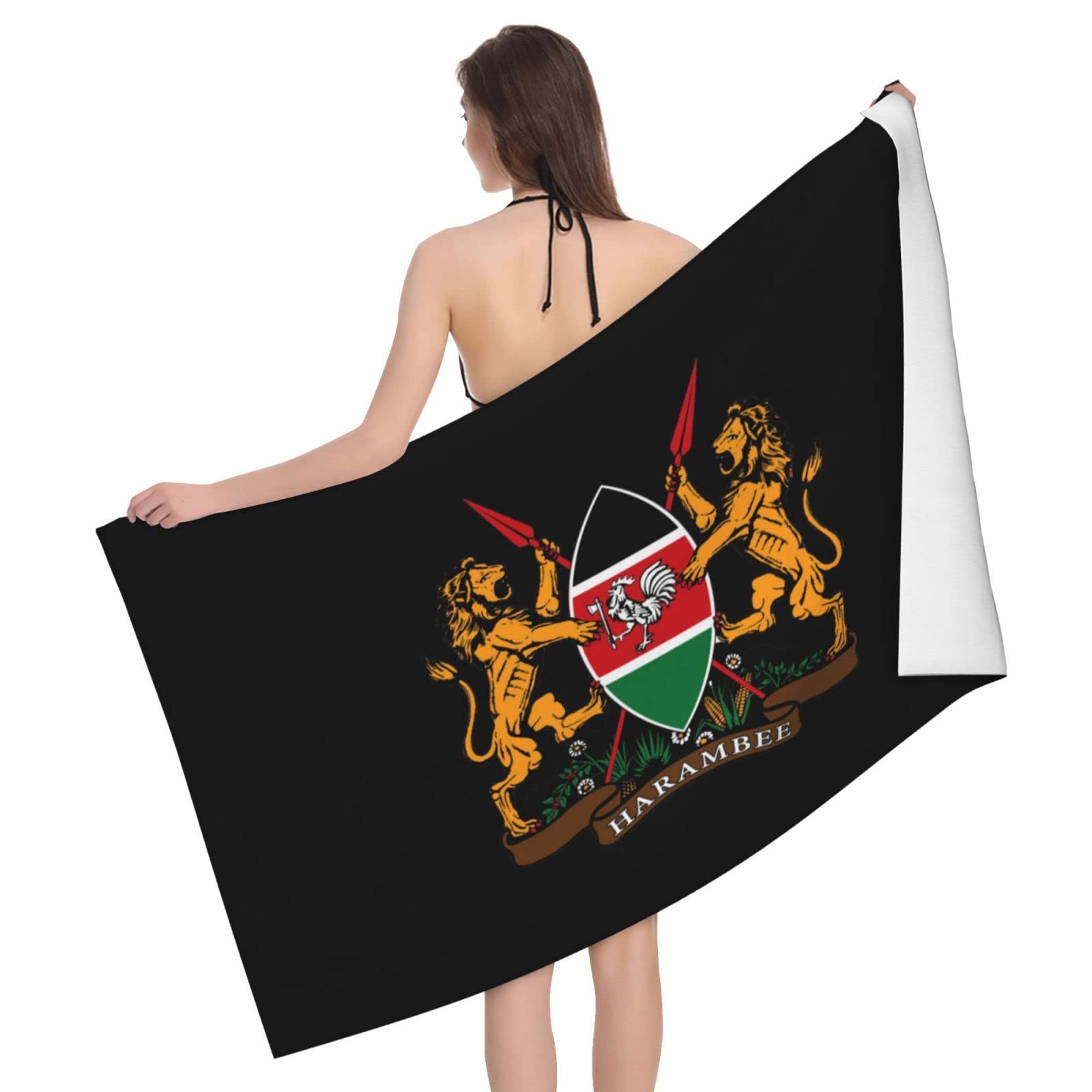 Lsjuee Coat of Arms of Kenya Bath Towel Absorb Water Quick Dry Bath Towel, for Beach, Swimming Pool, Camping