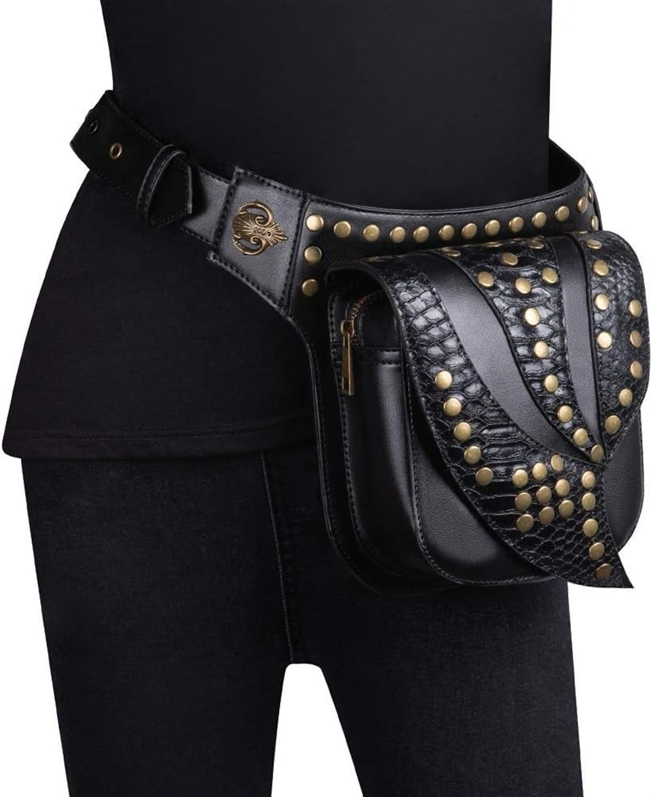 Hüfttasche Motorrad Bauchtasche Crossbody-Bag Leder Beintasche Männer Und Frauen Rock Rivet Fanny Packs Leg Bag Wasserdicht Strapazierfähig Outdoor-Sport Bein Tasche Leg Pouch Beinpack
