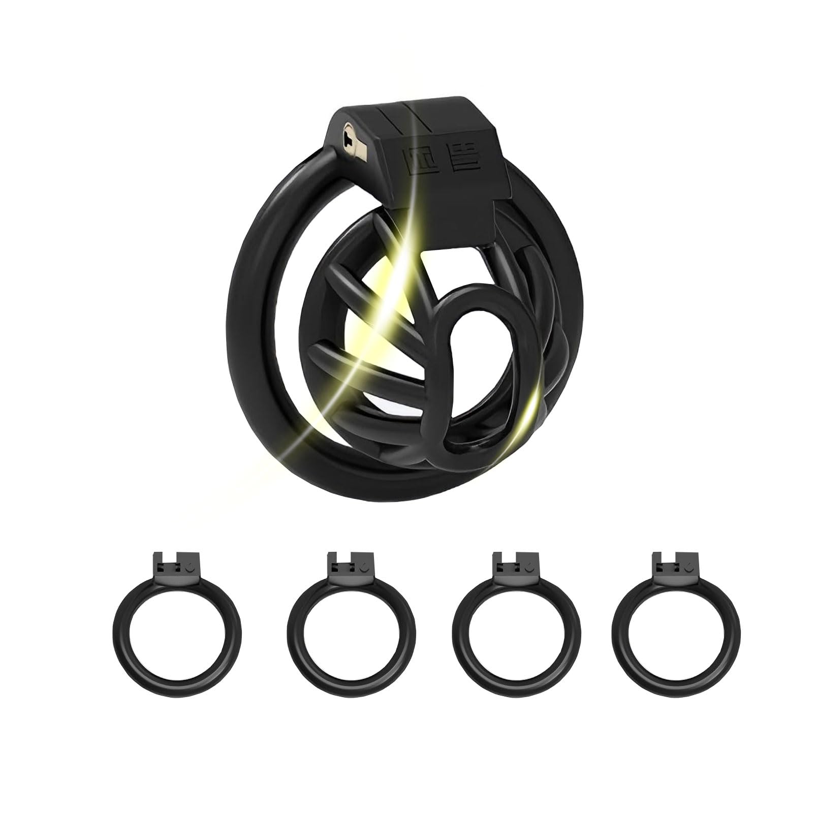 Cage Chastetée Sex Toýs Homme Cage de Chasteté Pénis avec 4 Anneaux Courbés de Tailles Différentes Ceintures de Chasteté avec Serrure Invisible pour Hommes Adultes Sissy Chastity Cage (Black,L)