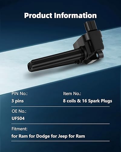 Miniatura 3 de ECCPP UF504 8 bobinas de encendido con 16 bujías de iridio para Chrysler para Dodge para Ram para Jeep 300 Aspen Challenger Durango Magnum Charger