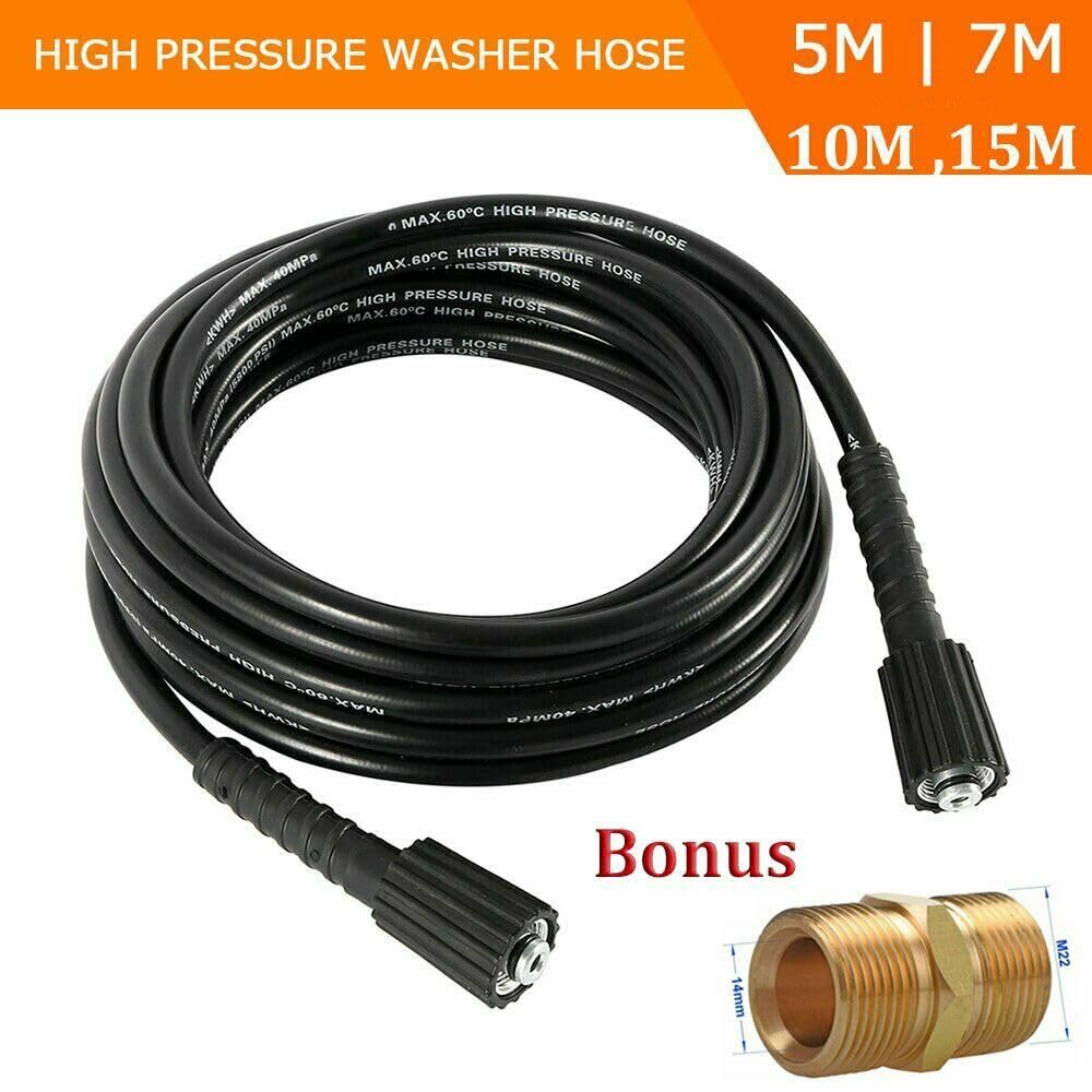 Manguera para lavadora de alta presión, 5/16 pulgadas, 5800 PSI con conector M22, doble cara, flexible de poliéster trenzado, manguera de lavado para limpiador a presión de gas, 5 m