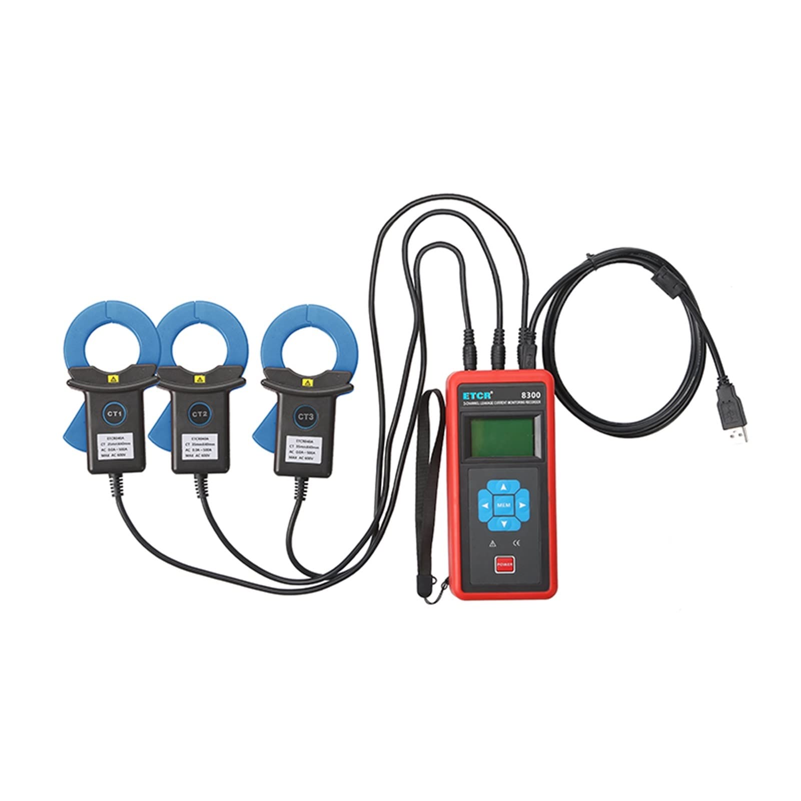 ETCR8300-040A 0 MA-500A Enregistreur de courant de fuite à trois canaux for surveiller les défaillances des fuites intermittentes