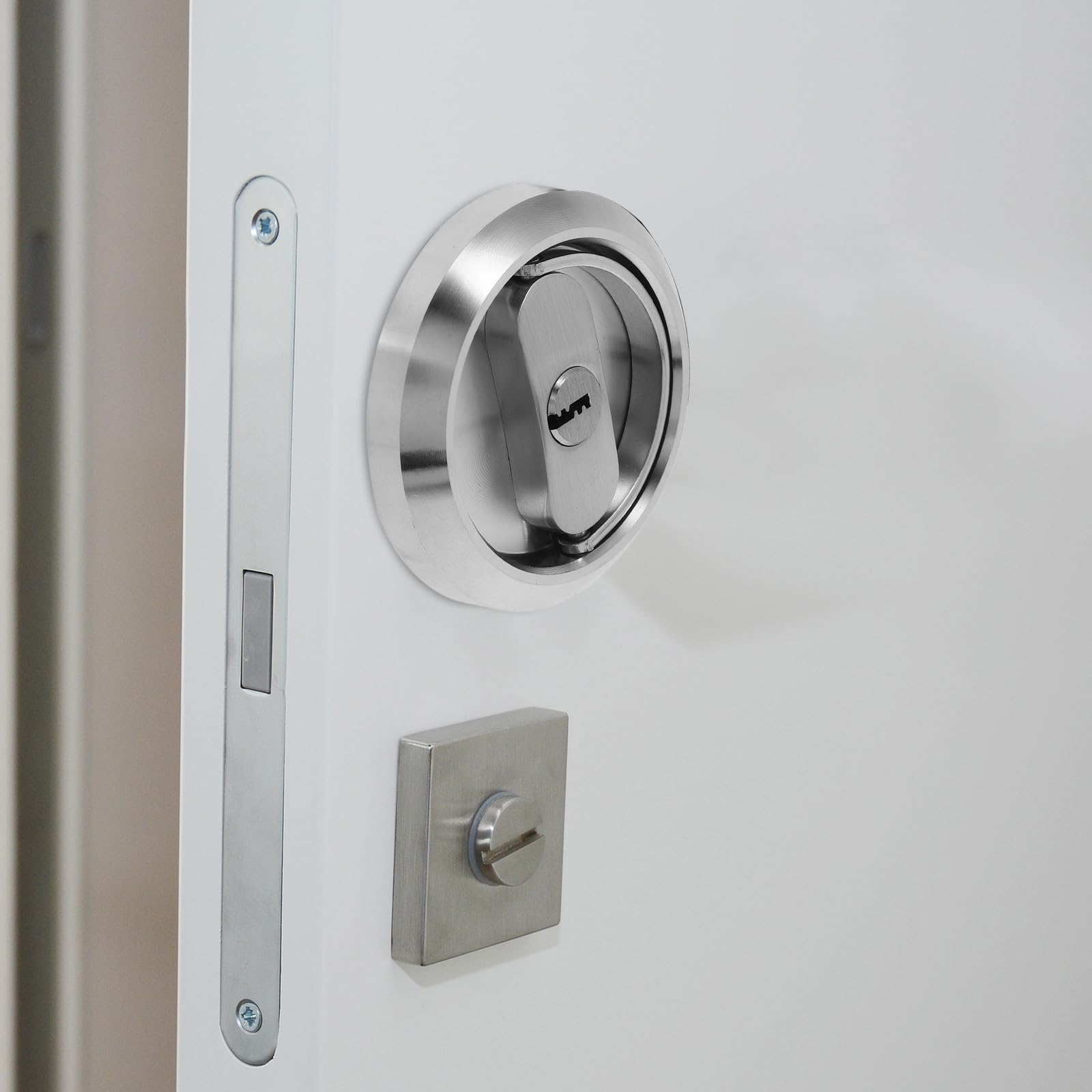 GALPADA Serrure Encastrée Ronde en Acier Inoxydable 304, Poignée de Porte Invisible Mécanisme de Verrouillage, pour Chambre et Salle de Bain