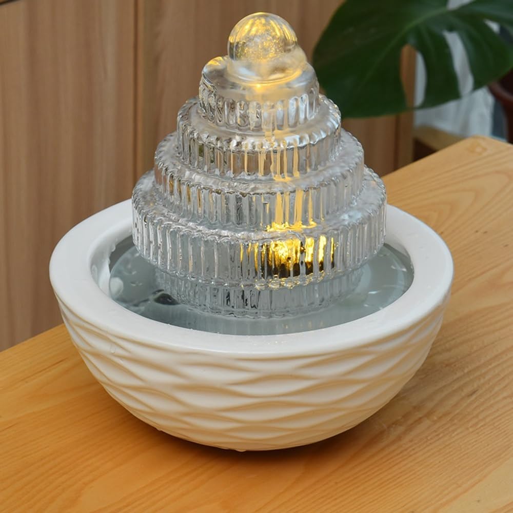 Tabletop Fountain Glass Small Fountain Desktop Running Water Landscape Luminous Ornaments Ceramic Decoration Indoor Waterfall