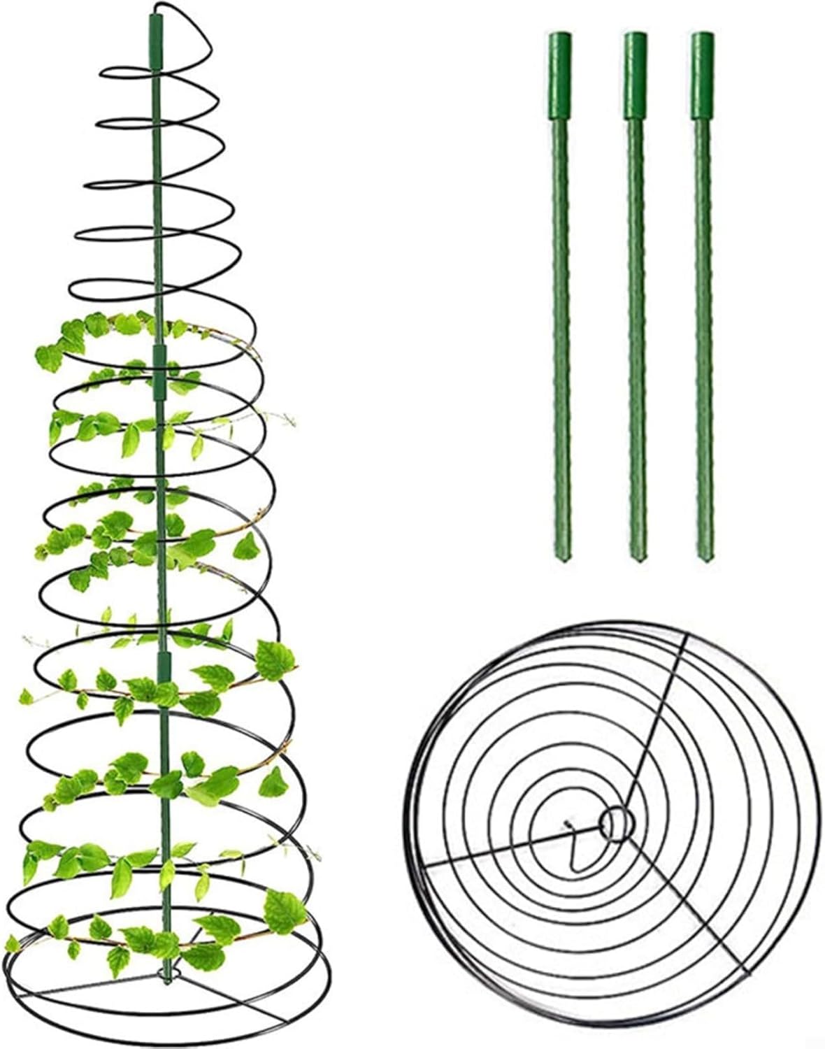 Spiral Frame Trellis for Climbing Plants Outdoor 54" Tall Heavy Duty Metal Garden Plant Tower Support with Anti-Tip Center Pole,for Pole Bean,Berry,Cucumber,Sweet Peas,Clematis,Potted Plants,Vines
