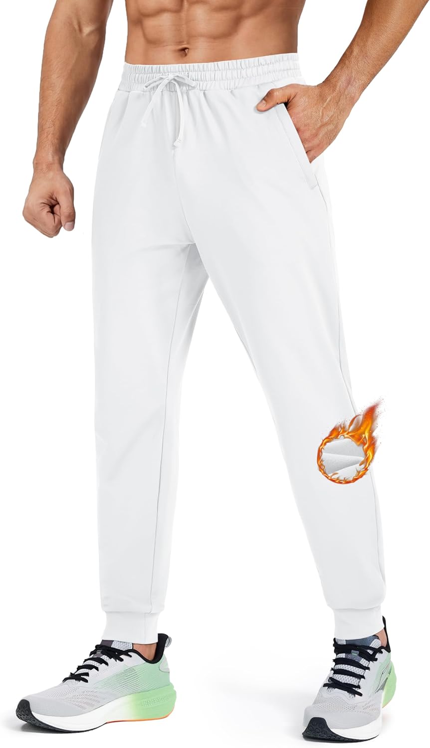 MAGCOMSEN Men's Fleece Lined Winter Warm Pants Water Resistant Active Running Gym Joggers Sweatpants with Zipper Pockets