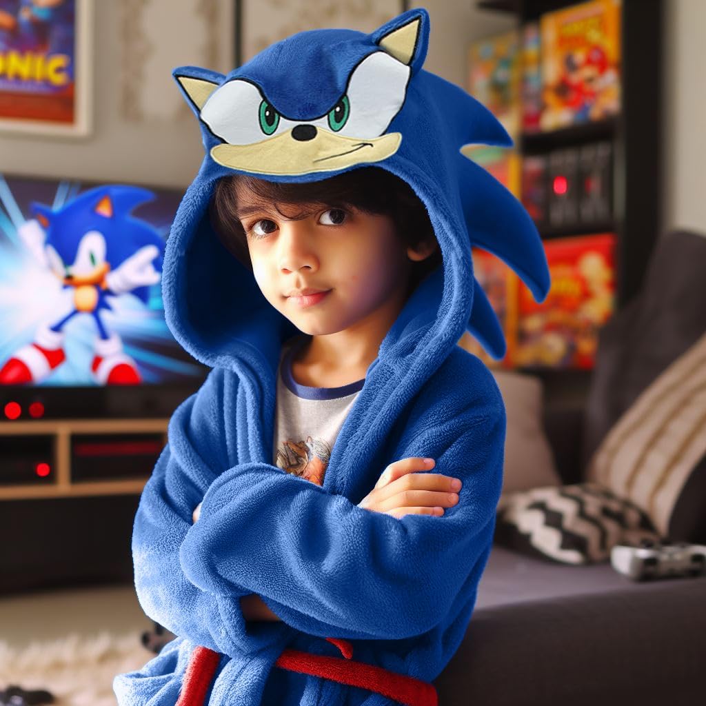 Super Mario, Pokémon & Sonic Fleece Kids Hooded Robe - Super Soft Plush Bathrobe for Boys with Pockets - Official Product