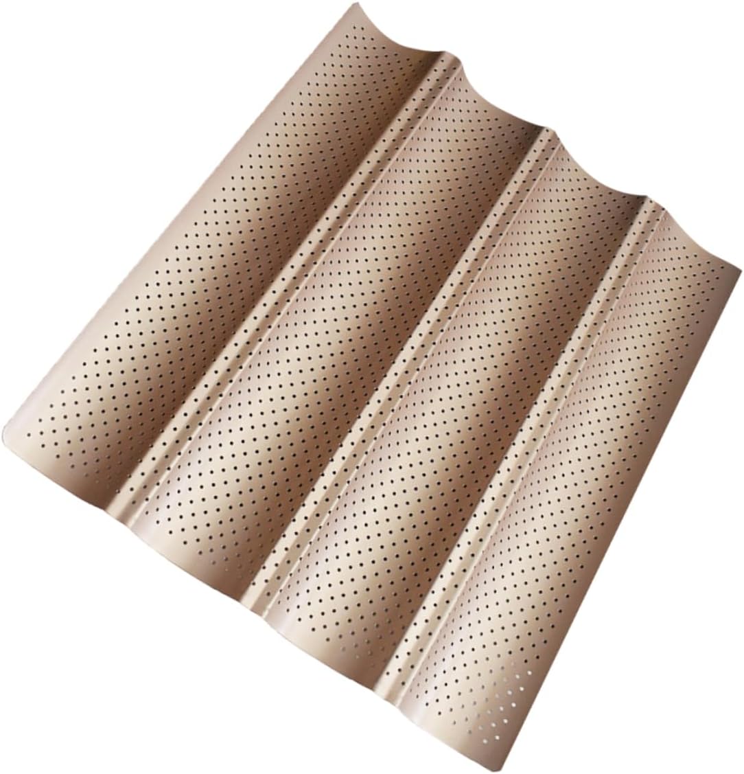 1pc Nonstick Baking Tray Air Holes Long Strip Household Bread Pan for Home Kitchen Golden for Artisan Loaves and French Bread