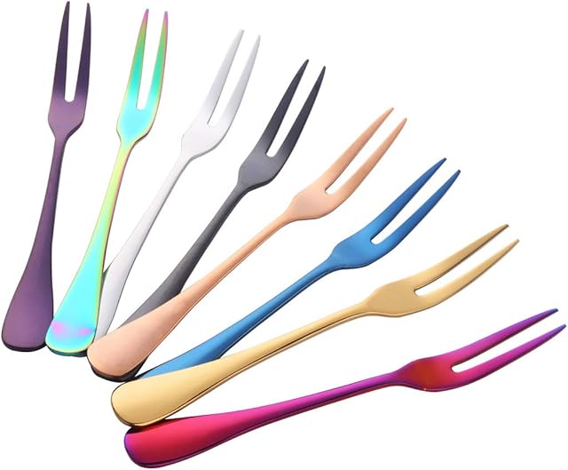 Buyer Star 8Pcs Cake Fruit Forks Stainless Steel Mini Forks for Dessert Snack Salad Pastry Ice Cream