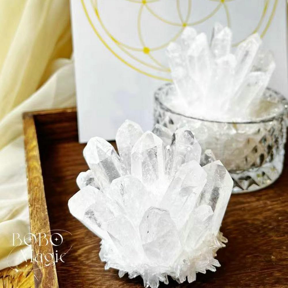 Natural Crystal Cluster Clear Quartz Mineral Crystal Cluster Cluster Healing Ornament Hue Reflection Feng Shui Home Decor (White)