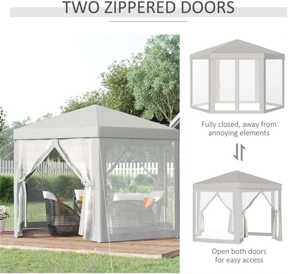 Party Tent Gazebo Hexagon Patio Outdoor Party Activities Waterproof with Mesh Walls Beige