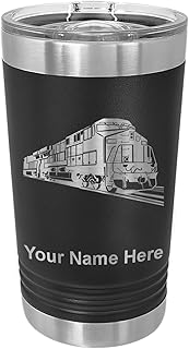 LaserGram 16oz Vacuum Insulated Pint Tumbler, Freight Train, Personalized Engraving Included (Black)