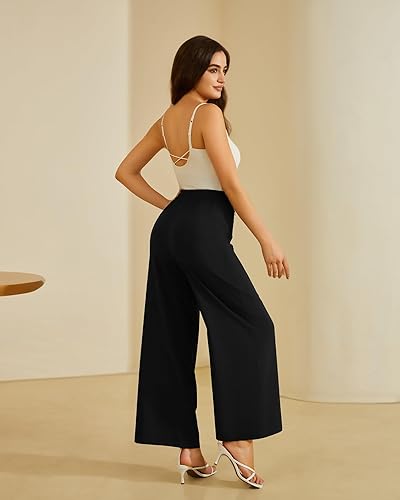 Miniatura 5 de FireSwan Pantalones de Trabajo de Pierna Ancha para Mujer Cintura Elástica Alta Vestido Pantalones Palazzo Pantalones con Bolsillos con Cremallera