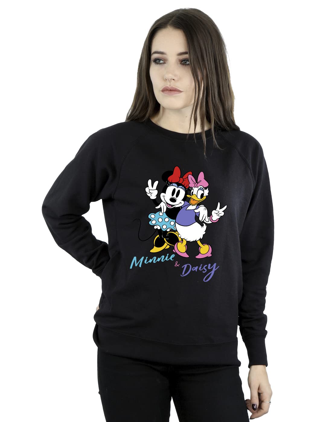 Absolute Cult Women's Black Disney Minnie Mouse And Daisy Sweatshirt Large