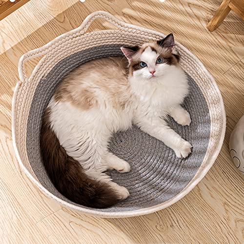 MoYouno Katzenbett, gewebtes Baumwollseil, Katzenhaus-Bett, für kleine Hundewelpen, kleine gewebte Haustier-Spielzeugbox, faltbarer Katzen-Hund, kleine Haustier-Ruhe, grau Cover
