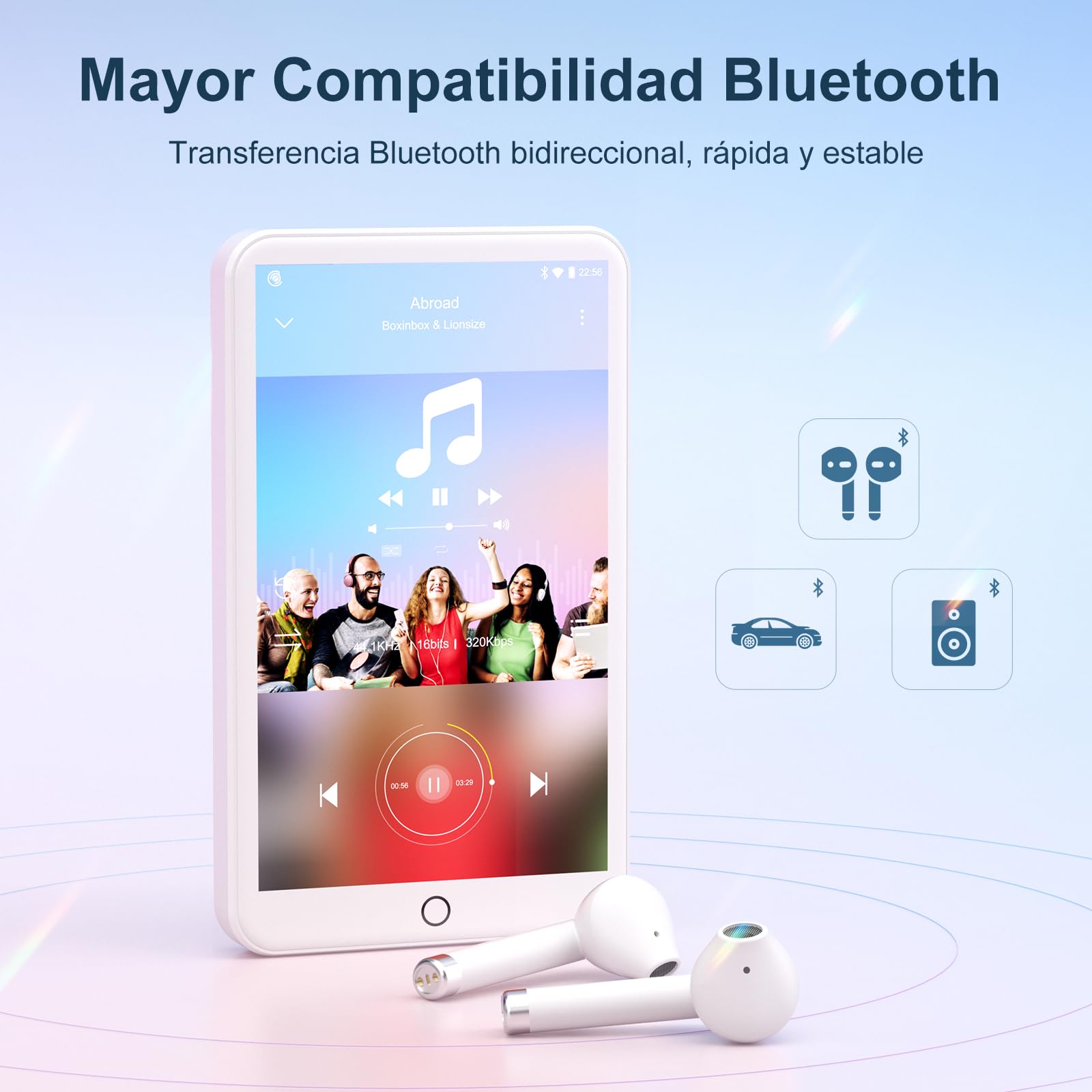 MECHEN Reproductor MP3 con Bluetooth y WiFi,4” Pantalla Android 9.0, Compatible con Amazon Musik, Deezer, Spotify y Audible para Niños, Incluye Radio FM y Grabadora, 512GB Ampliable (Blanco)