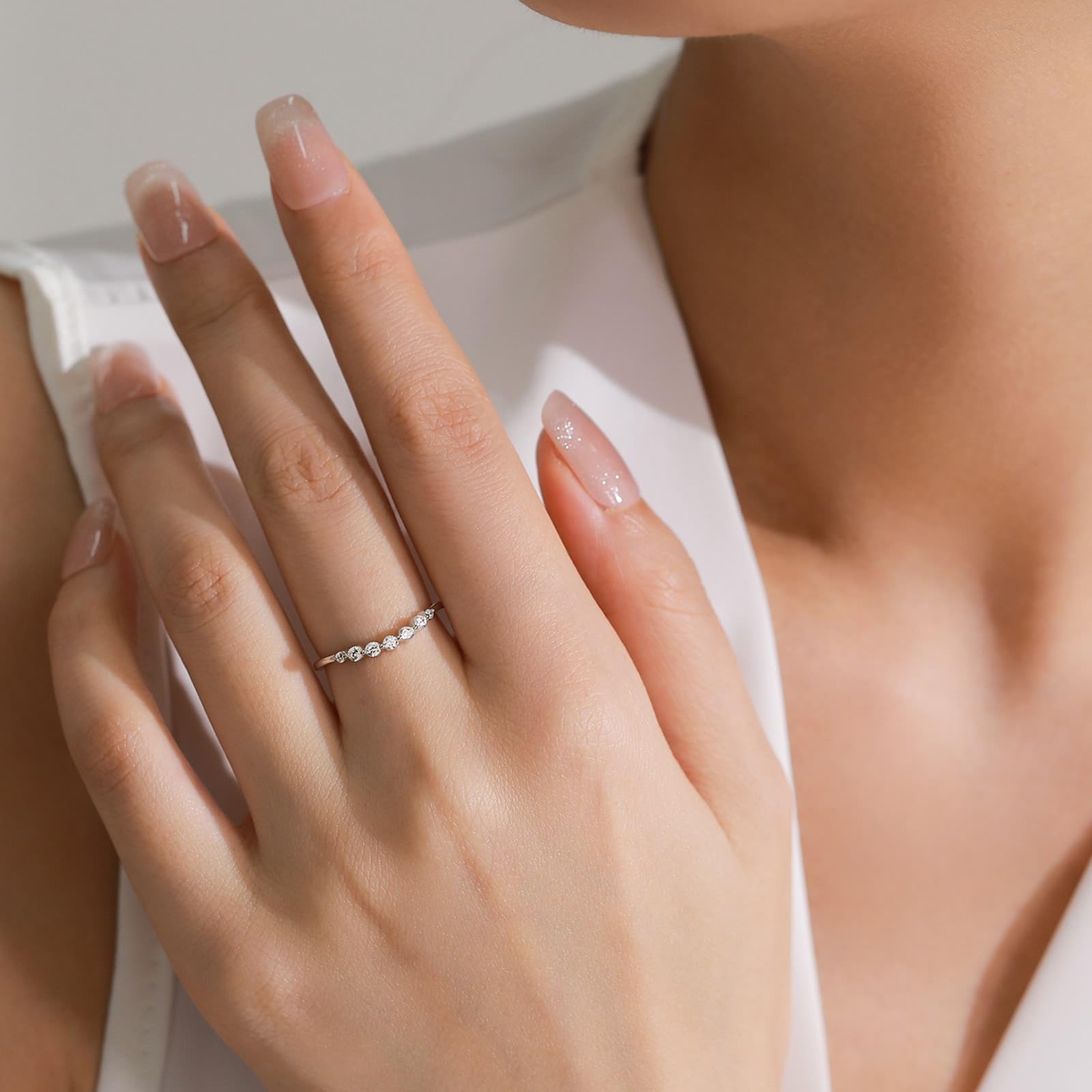 KnSam Anillo de la amistad de oro blanco Au 375/585/750, anillo de boda apilable clásico onda con diamante, alianzas de boda de 9 K/14 K/18 K, oro blanco, talla 47-65