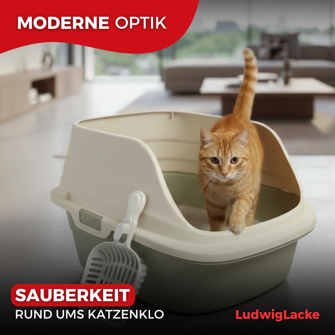 Katzenklo [inkl. Katzenschaufel] – Katzentoilette [offen & freier Einstieg] – Katzenklo aus robustem Kunststoff – Leicht zu reinigen – 26,5 × 47,7 × 38,7 cm