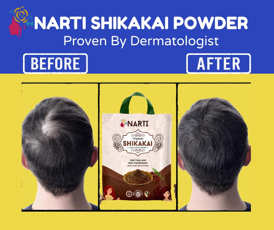 Narti Shikakai Powder for Hair Growth 1kg, Organic Hair Wash Pack of 2 500g Each, Natural Herbal Cleanser, Sulphate-Free Mild Conditioner for Strong Roots, Soft Texture & Dandruff-Free Scalp 4