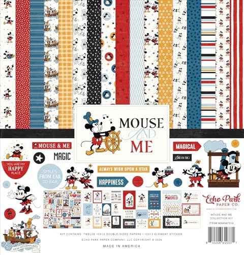 Echo Park Paper Mouse and Me Collection Kit Scrapbooking Kit with Twelve 12 x 12 Double Sided Papers and Element Sticker Sheet