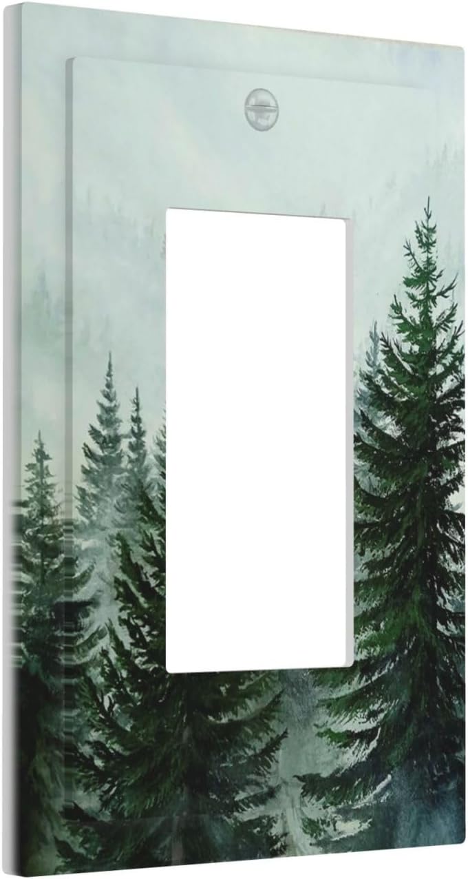 Forest Pinetrees Misty Landscape Nature Decorative Outlet Covers 1 Gang Single Rocker Wall Plates Gfci Faceplate Light Switch Cover Plate for Bedroom Farmhouse Decor