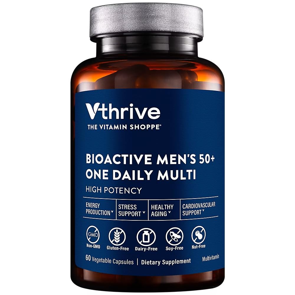 Vthrive Once-Daily Bioactive Multivitamin for Men 50+ Comprehensive Formula Designed to Support Energy Production, Promote Stress Management, and Enhance Overall Wellness (60 Vegetarian Capsules)