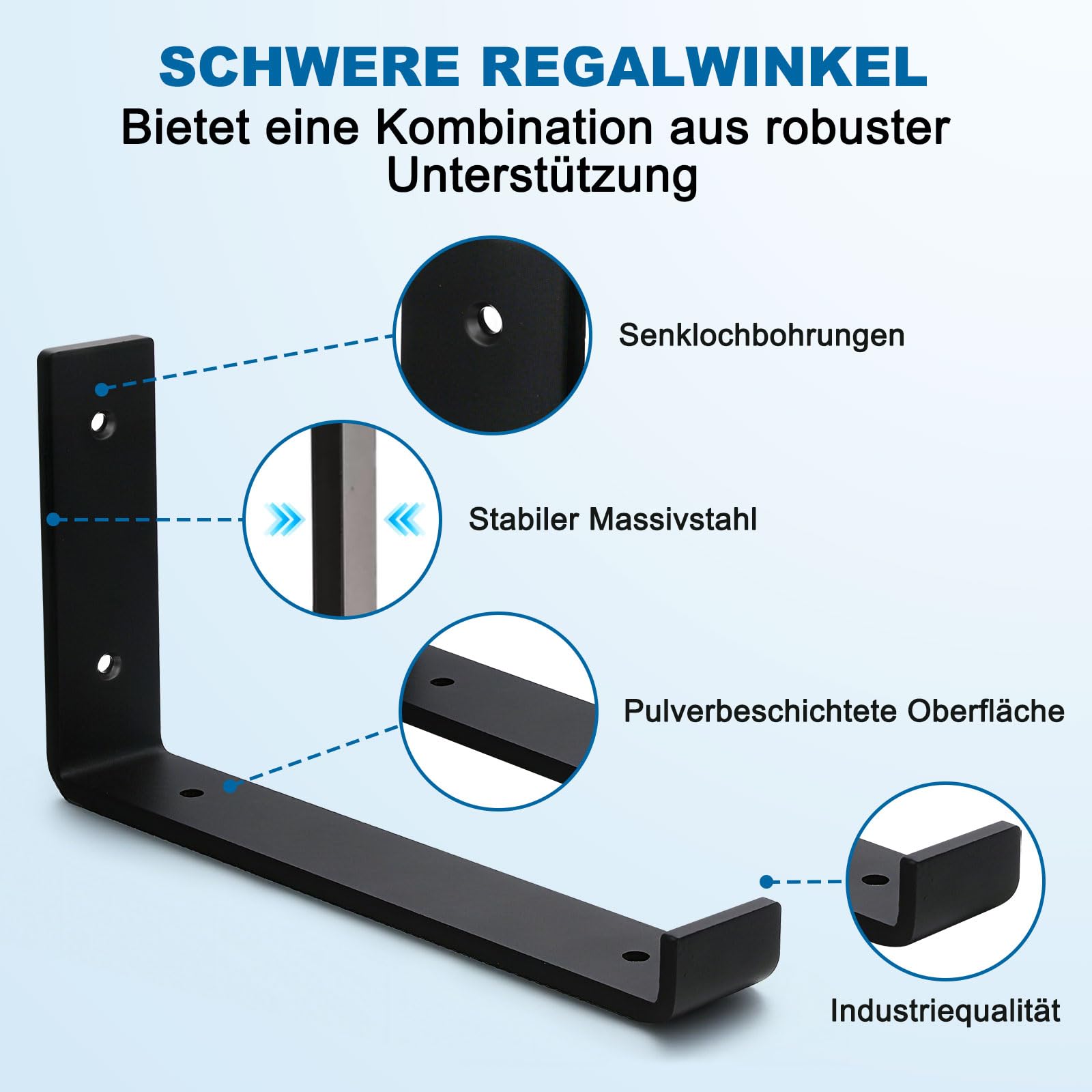 Regalhalterungen Schwerlastwinkel 4 Stück - 5 mm Starke Stahl Metall Regalträger mit Lippen, Industrielle Rustikale Schwarz Wand Regal Halterungen Kit 25 cm
