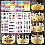 38 Pcs Paper Crowns for Kids Boys Girls Adults Princess Prince King, Classroom Crown, Birthday Party Hats with Gold Gem Jewels Number Letter Stickers, DIY Decorate Decor Favor Supplies - Image 2