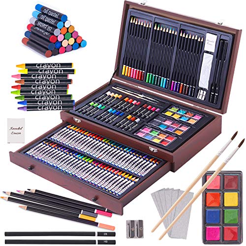 143 Piece Deluxe Art Set, Paint Set in Portable Wooden Case,Professional Art Kit,Art Supplies for Adults,Teens and Artist, Painting, Drawing & Art Supplies