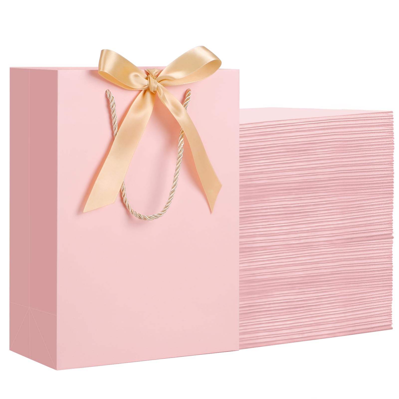 EUSOAR Pink Gift Bag - 50 Pieces Medium Paper Party Bags - 20x10x28cm M for Souvenirs Boutiques - 230GSM Pink Presents Bags Multipack for Wedding Favors Wrapping