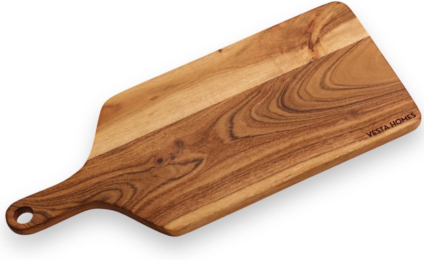 Vesta Homes Acacia Wood Cutting Board & Charcuterie Serving Platter - 16x7 Inch Handmade 2-in-1 Kitchen Chopping Board
