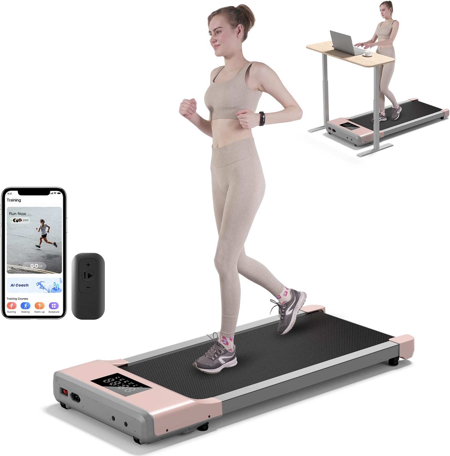 DeerRun2025 Upgrade Walking Pad - Raceable Smart Under Desk Treadmill with Rewards Program, Quick Setup, 2.5HP, APP/Remote Control, LED Display, 300 lbs Capacity