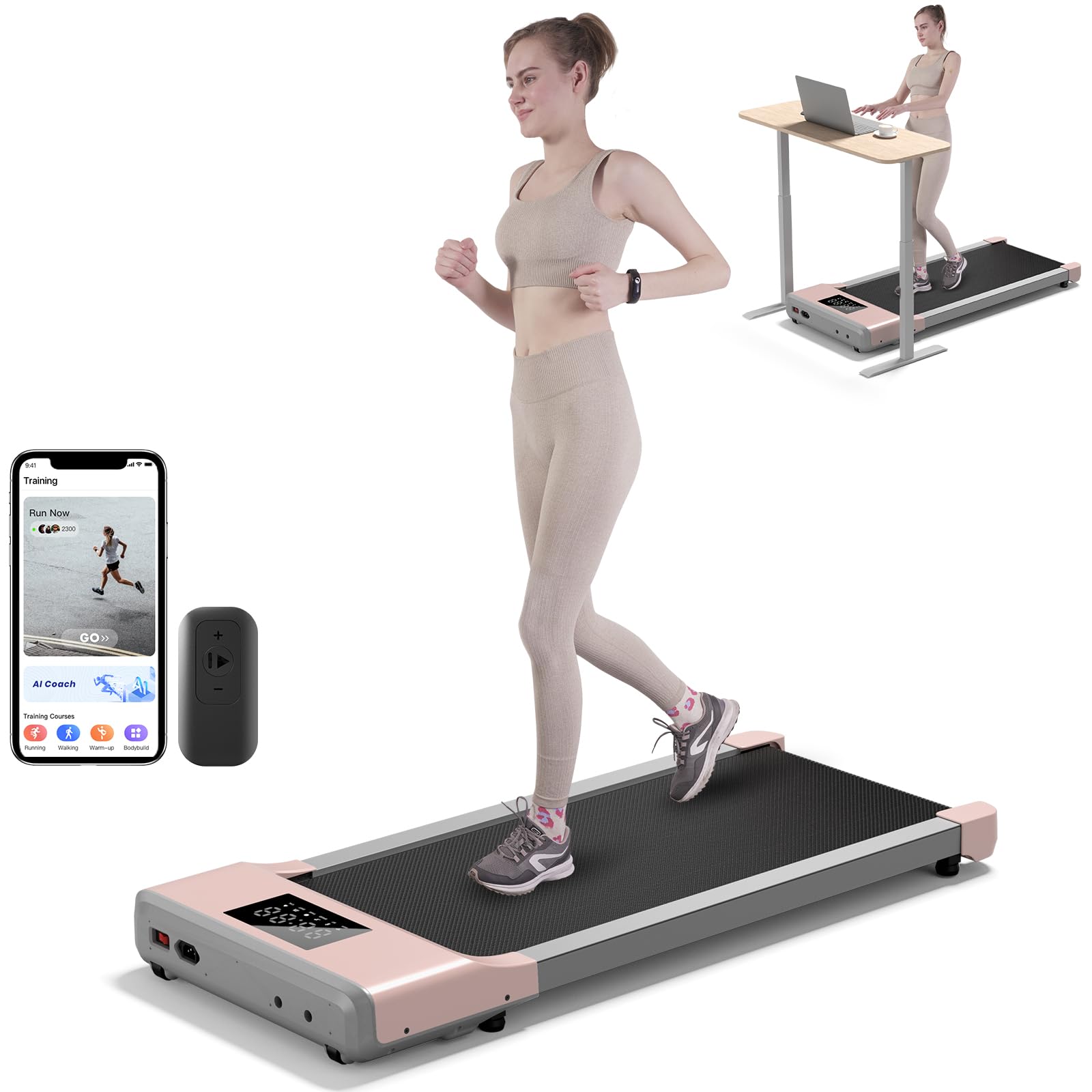 DeerRun 2025 Upgrade Walking Pad - Raceable Smart Under Desk Treadmill with Rewards Program, Quick Setup, 2.5HP, APP/Remote Control, LED Display, 300 lbs Capacity