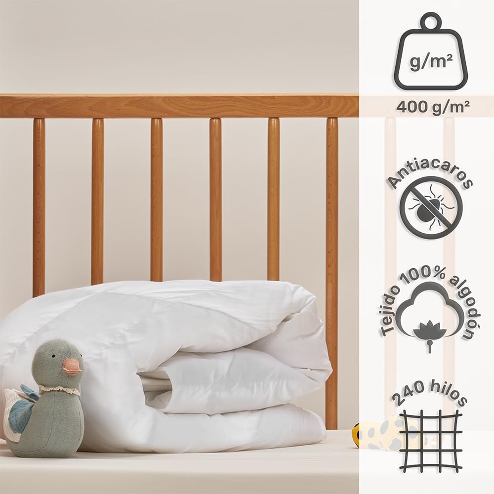 DECASATEXTIL - Edredón Relleno Nórdico Cuna para bebé - 100% Algodón - 400gr - Cuna 60x120cm - Antiácaros, Suave, Transpirable
