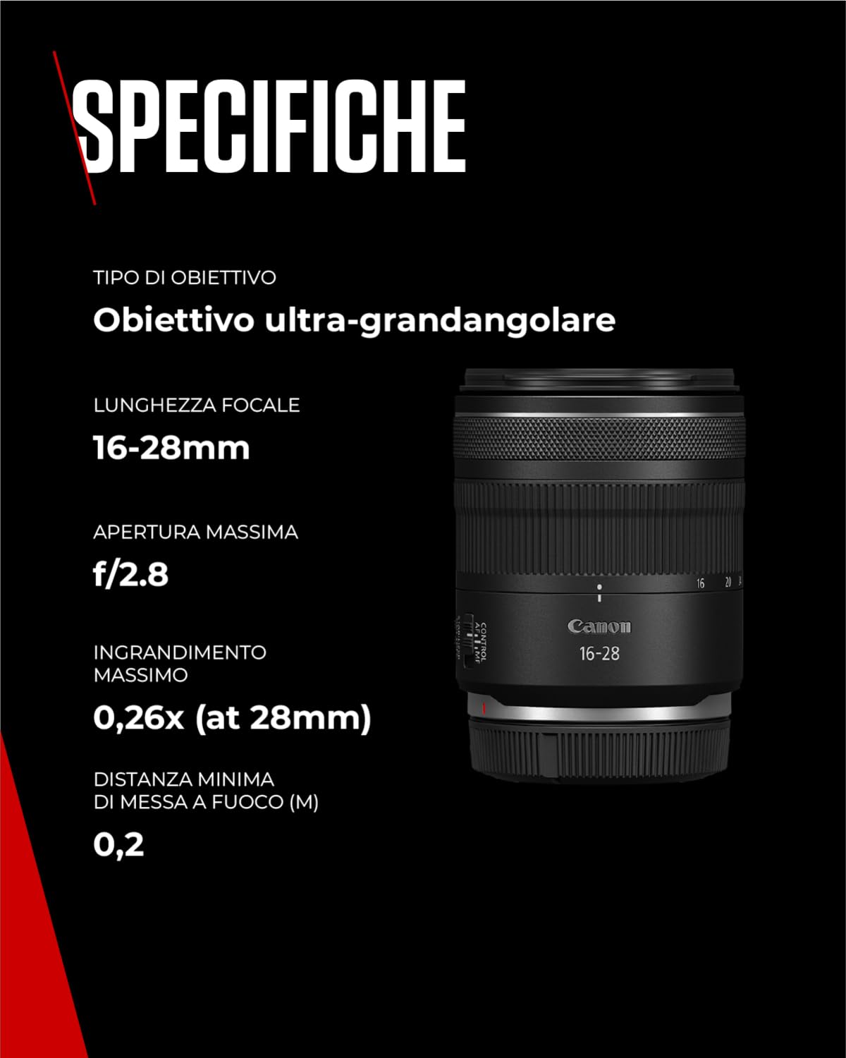 Canon Obiettivo RF 16-28mm F2.8 IS STM - Obiettivo Zoom Ultra-Grandangolare con Stabilizzatore Ottico da 5,5 - Ideali per Paesaggi e Viaggi - Compatibile con Fotocamere Canon EOS R