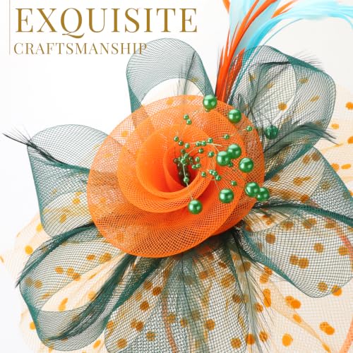 Image of DRESHOW Fascinators Hat Flower Mesh Ribbons Feathers on a Headband and a Clip Tea Party Headwear for Girls and Women