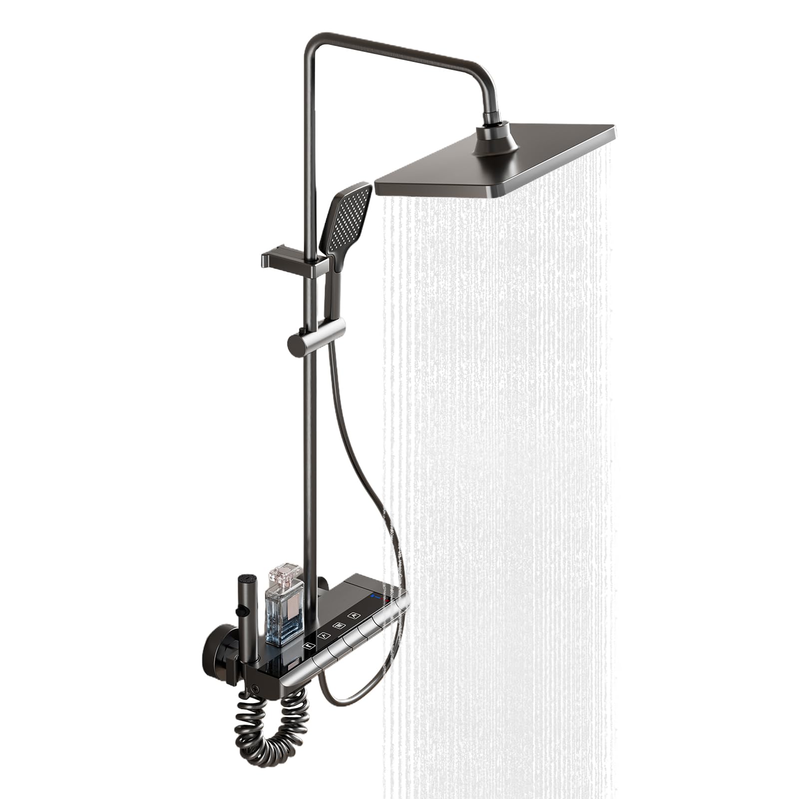 CAPRYSE Shower Mixer Set with Piano Key Control, 4 Function Rainfall Shower System with Handheld, Adjustable Shower Rail, Titanium Grey — image 1